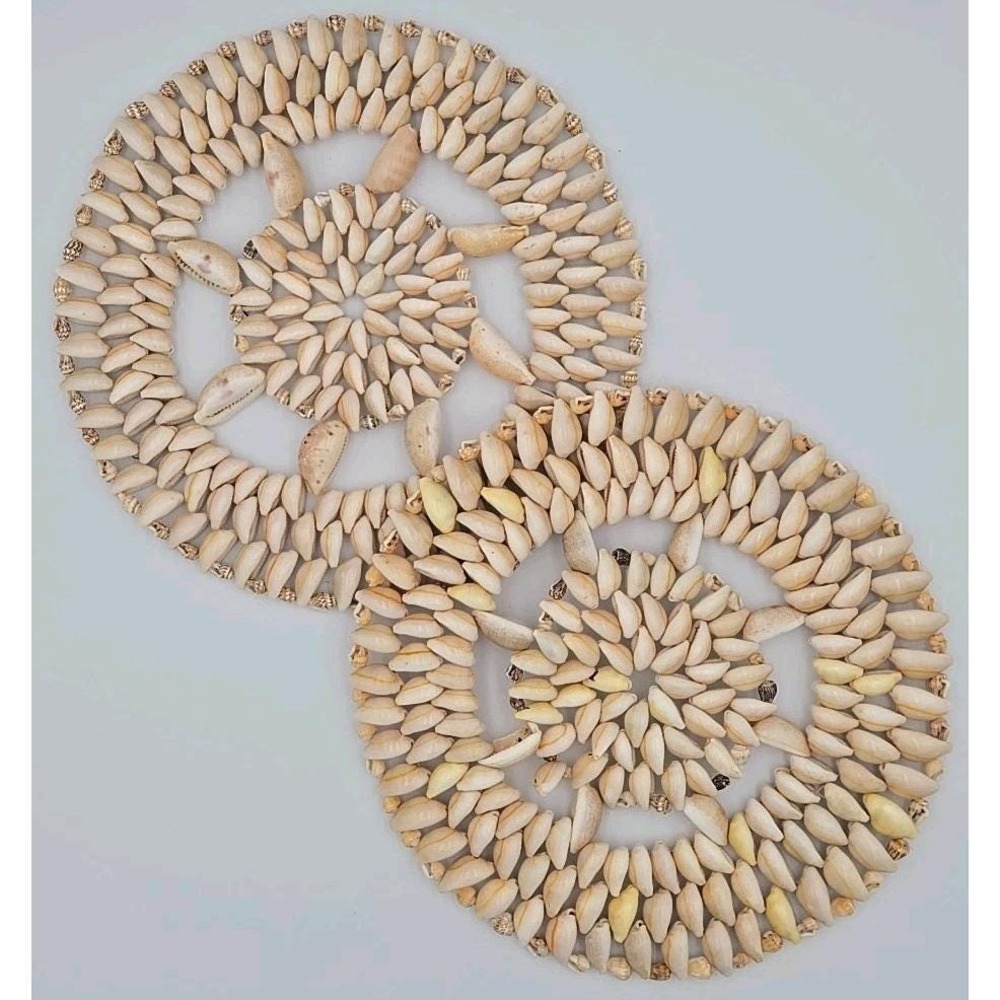 2 Vintage Cowrie Sea Shell Trivet Hot Pads kitchen dinning‎ table protector - Picture 2 of 3